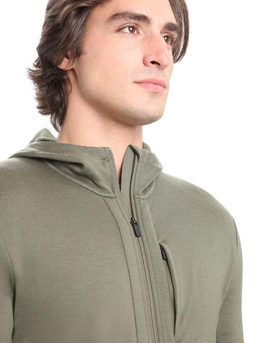 Loden Men's Icebreaker Merino Quantum III Long Sleeve Zip Hoodie | USA 1269XYUF